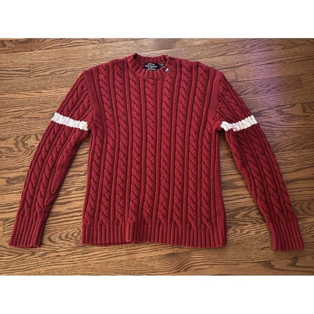 VTG Ralph Lauren Polo Jeans Co‎ Red Chunky Cable Knit Sweater Womens Large